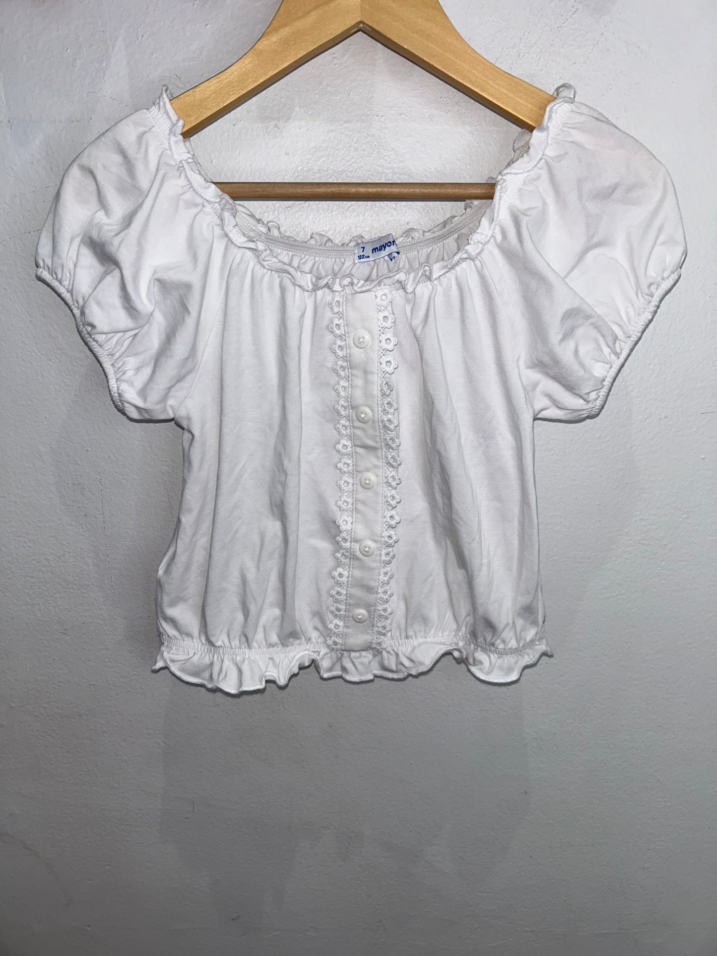 Mayoral white ruffle tee 7y