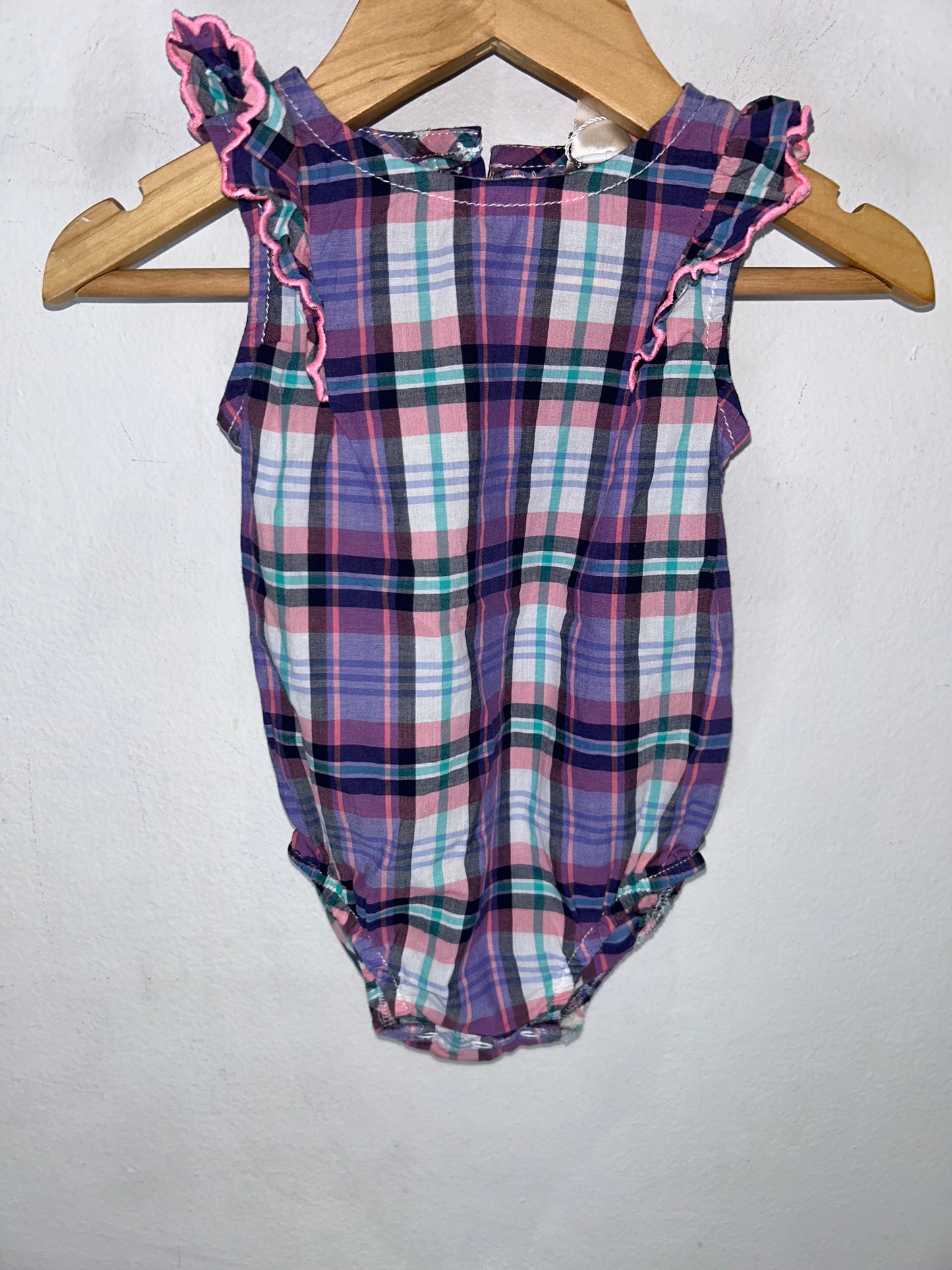 Purple checkered romper 6m