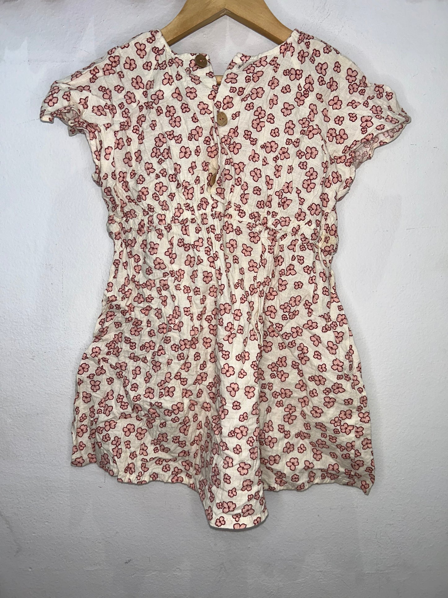 Pink drawn flower dress 4-5y