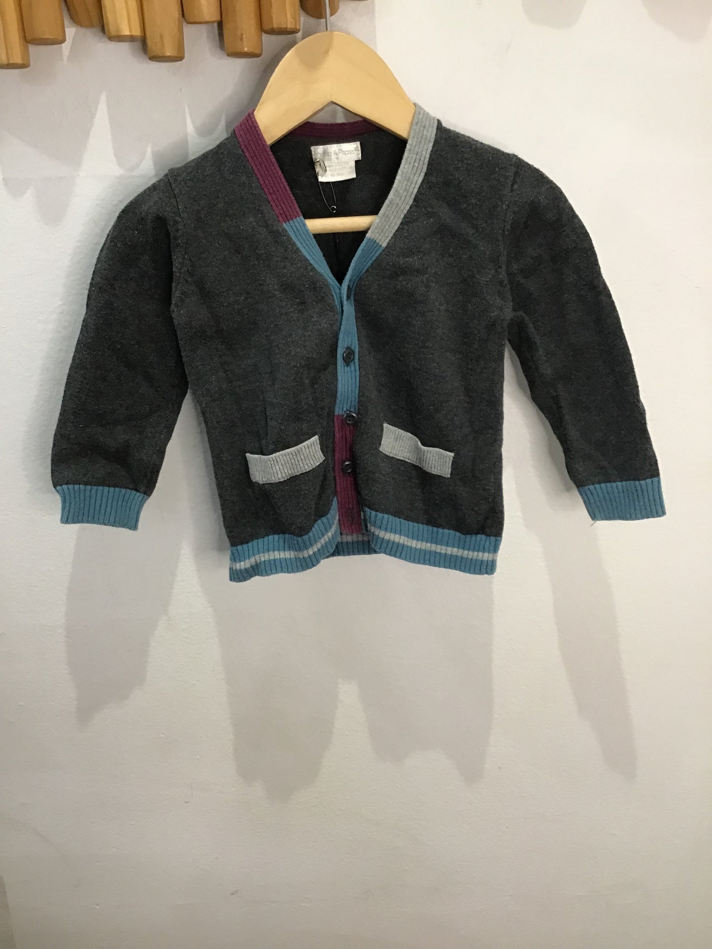 Grey cardigan w colour detail 12-18m