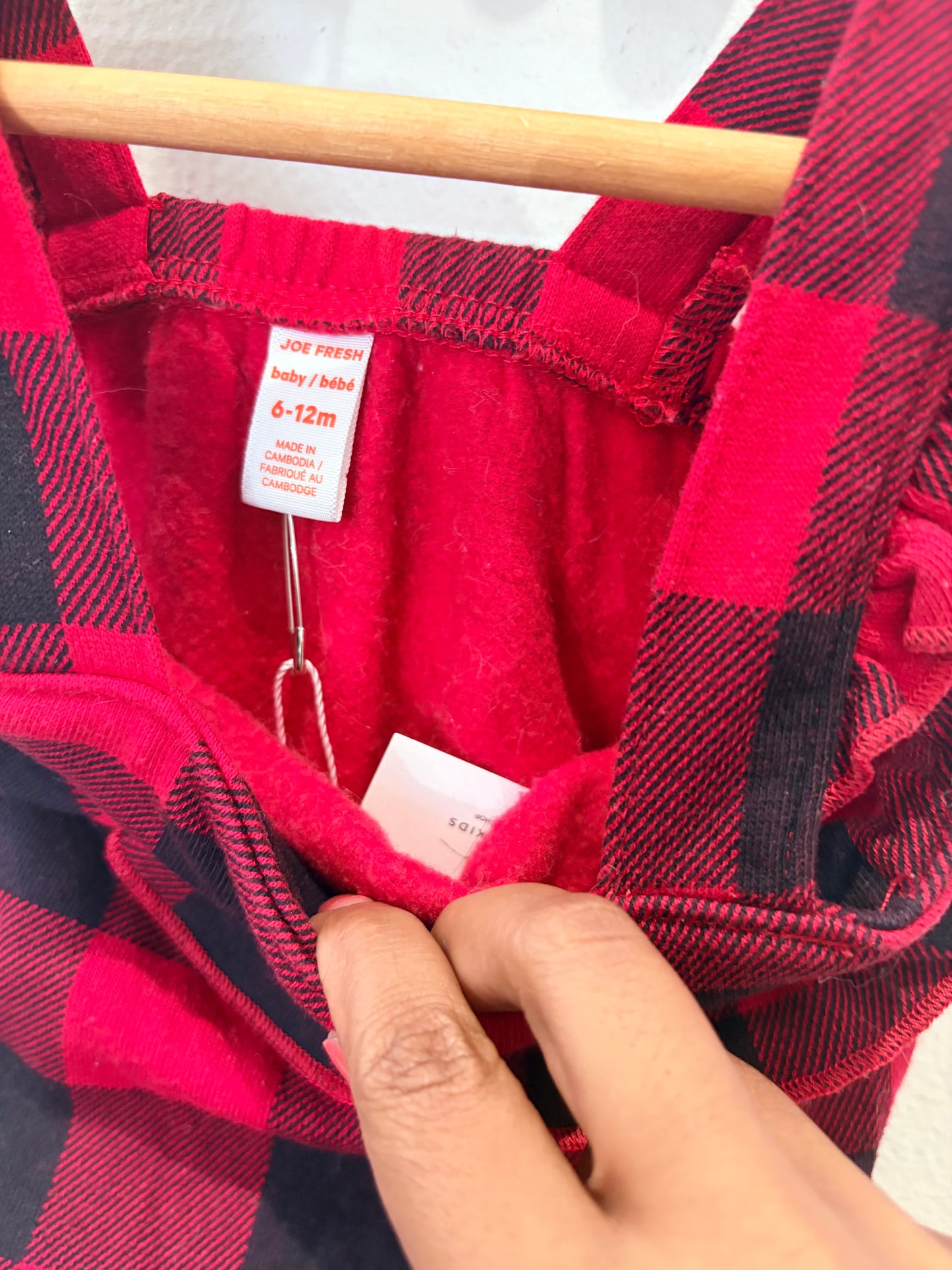 Fleece lined red checkered romper 6-12m