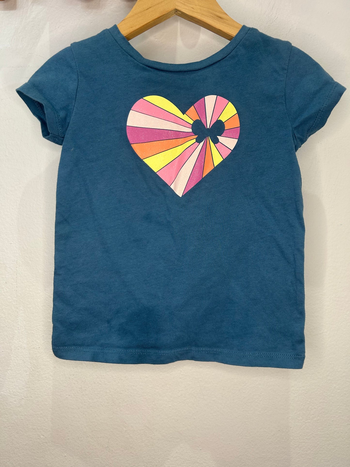 Teal sparkly heart tee 2y