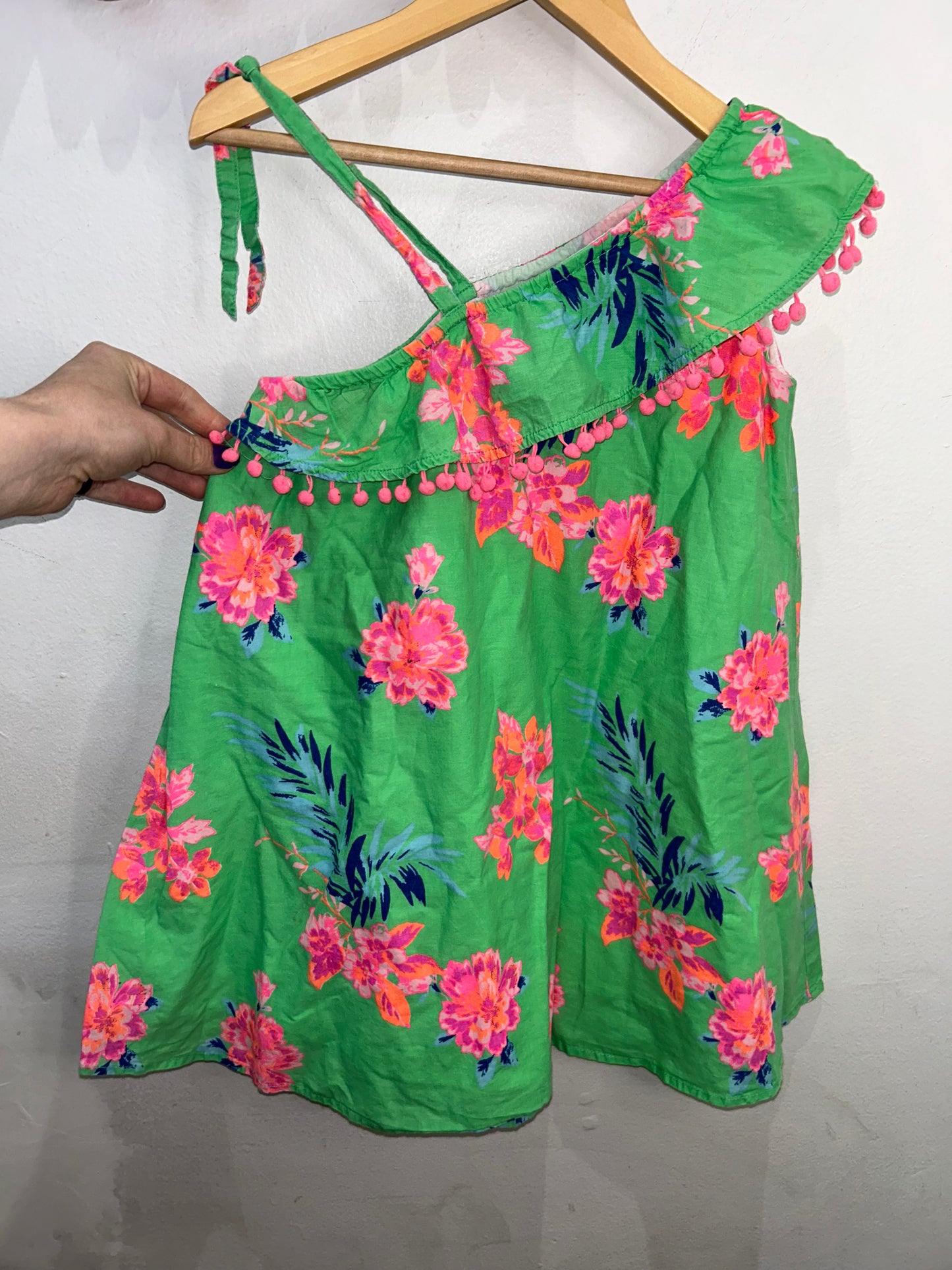 Green and pink poms dress 6y