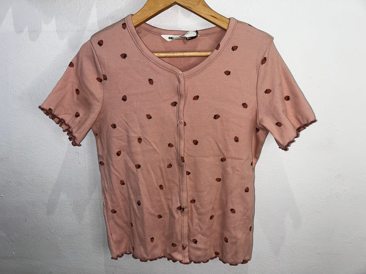 Strawberry faux buttons tee 8-10y