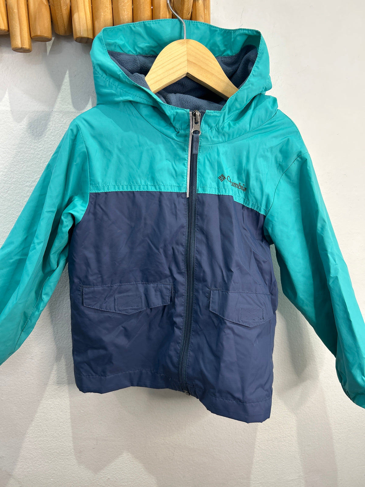 Columbia blue and teal rain jacket 4y