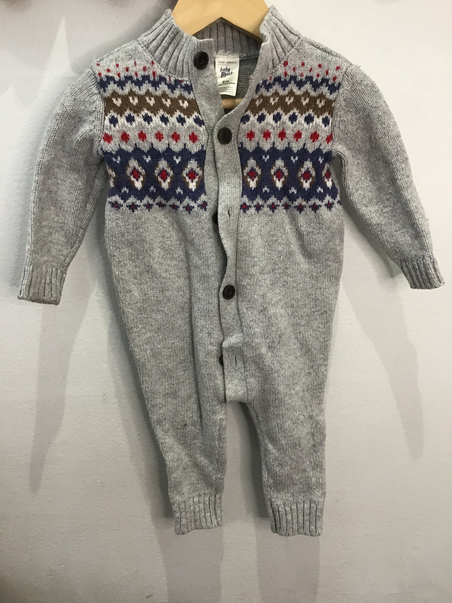 Sweater romper grey print 6m