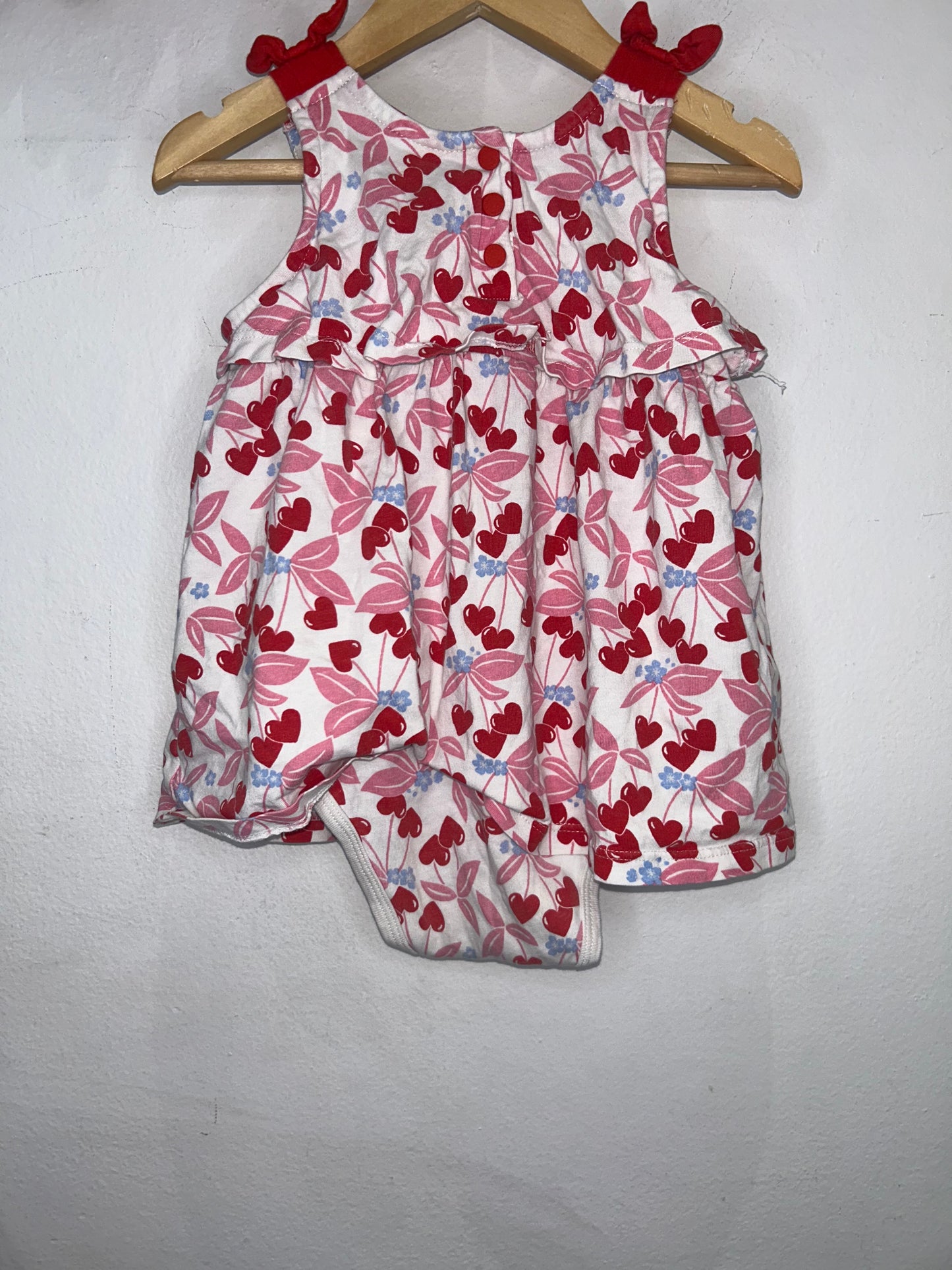 Cherry hearts onesie dress 24m