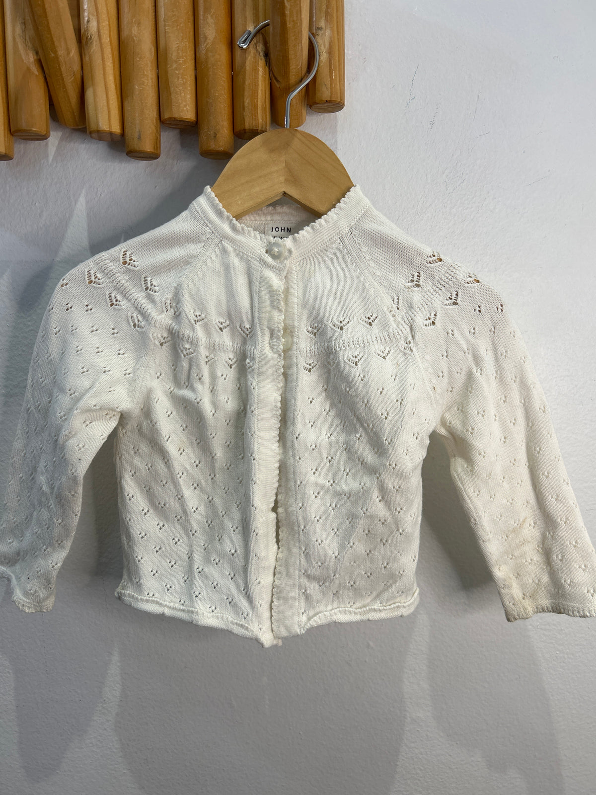 White pointelle cardigan 3-6m