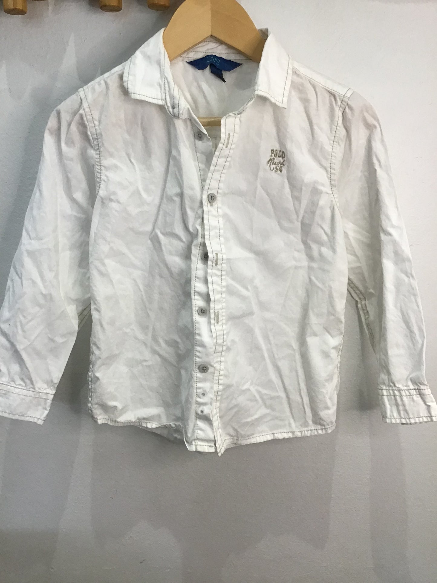 Shirt white w grey stitch 4-5y