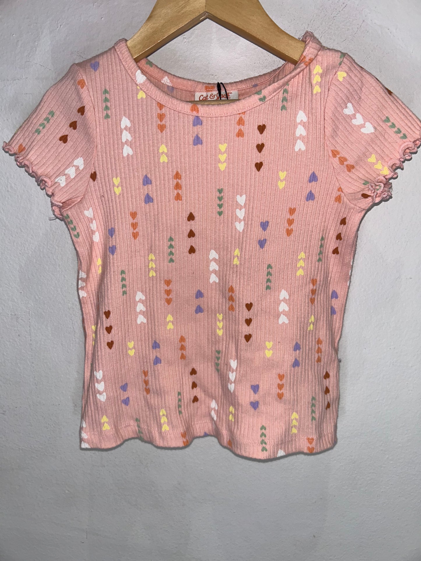 Hearts peach ribed tee 3y