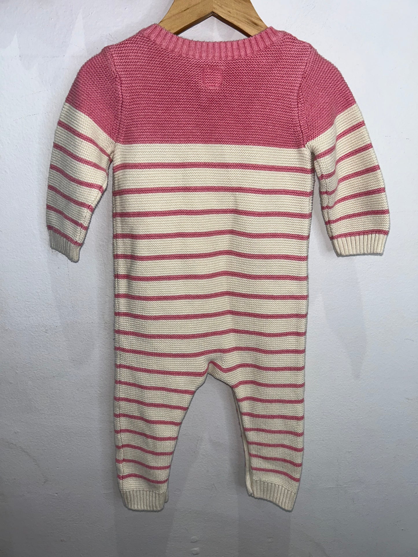 Pink sweater romper stripe 12-18m