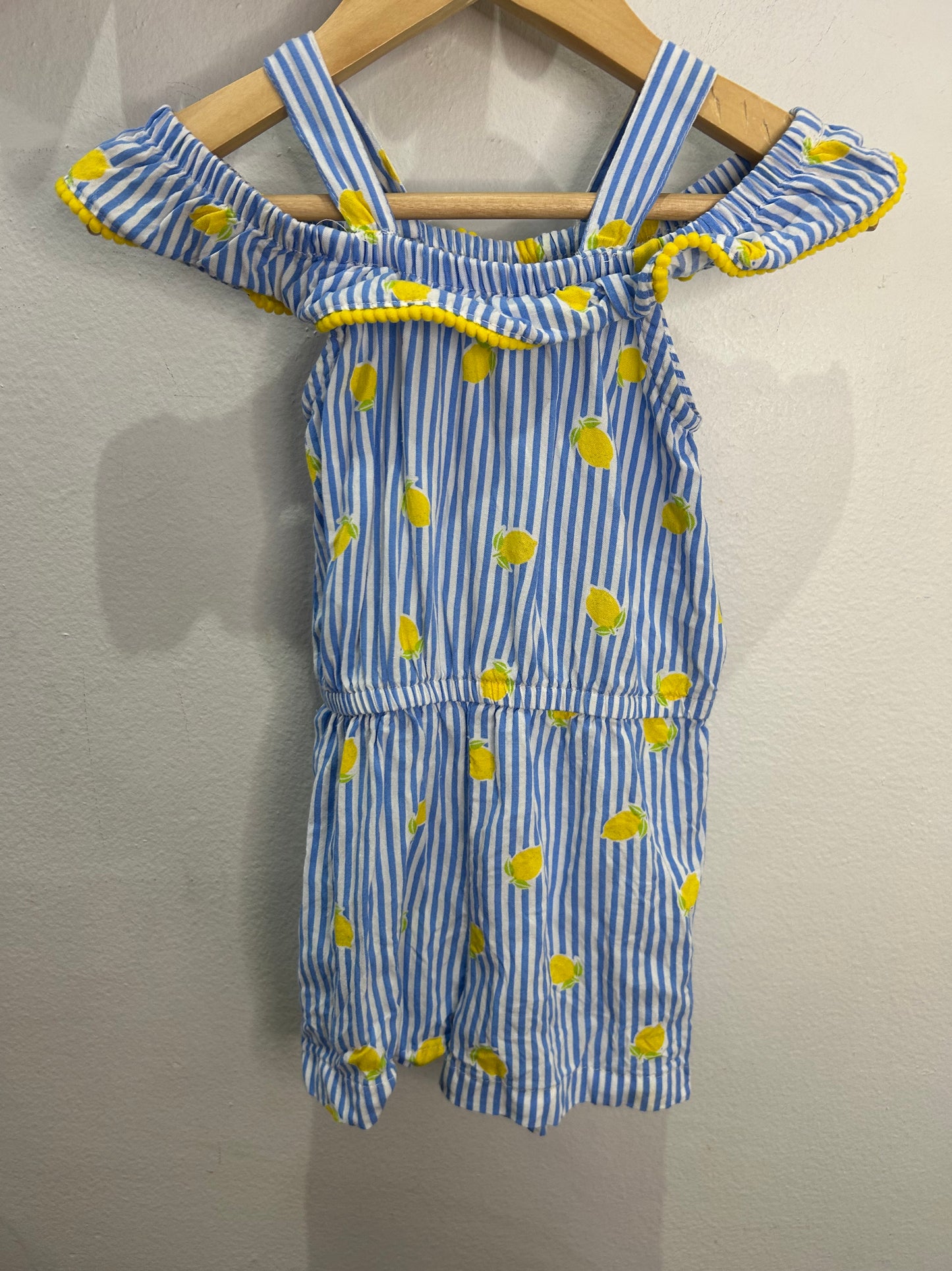 Lemons and stripes shorty romper 3y