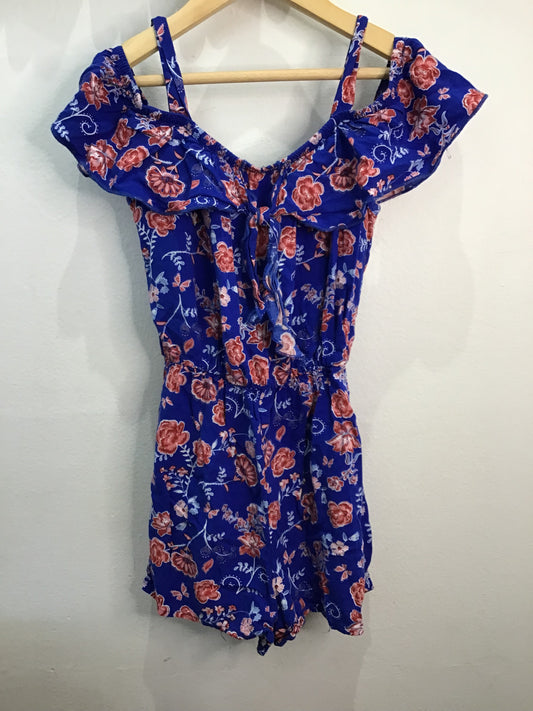 Blue flower shorty romper 8y