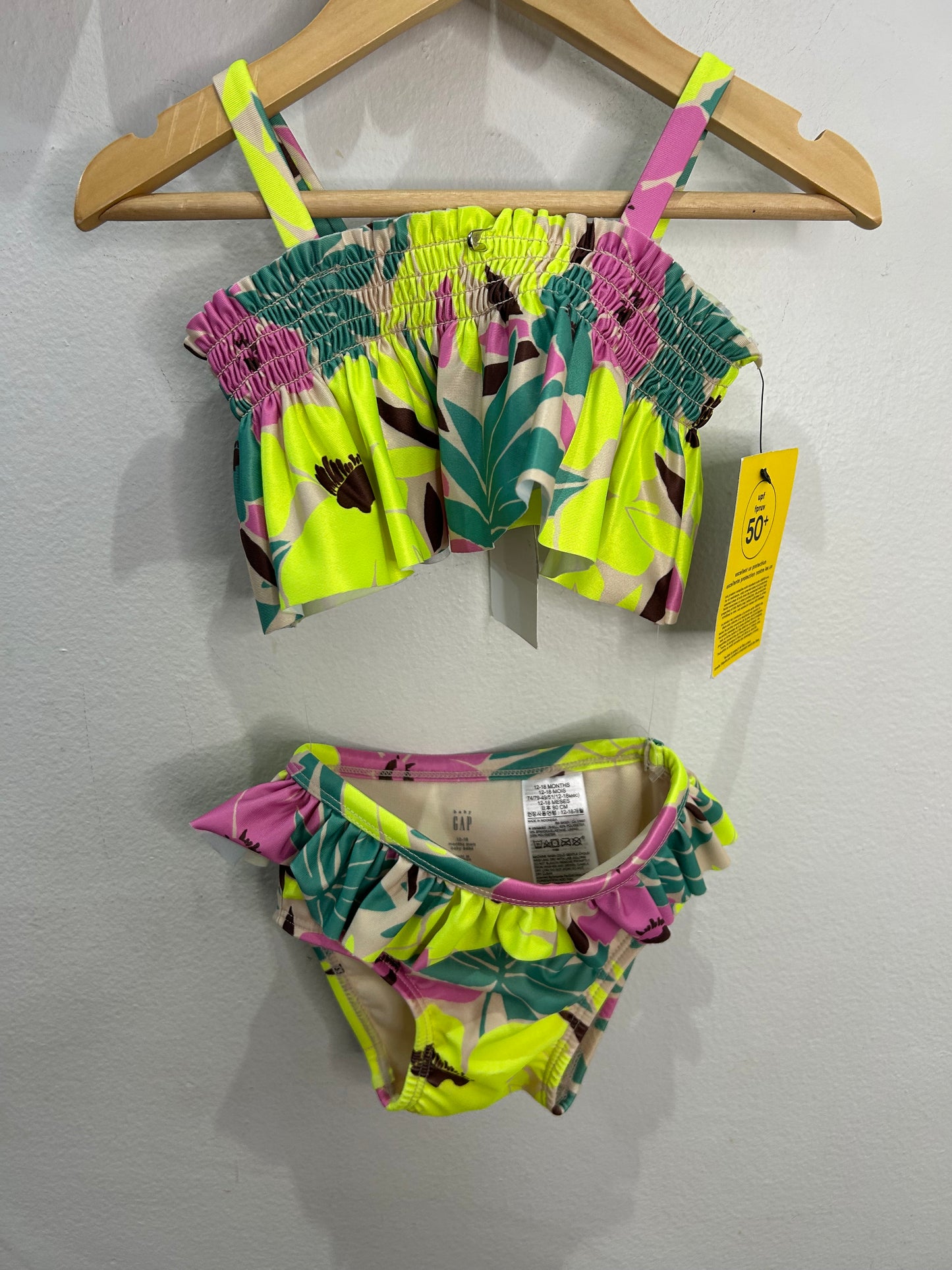 Neon two piece swimsuit 12-18m NEW