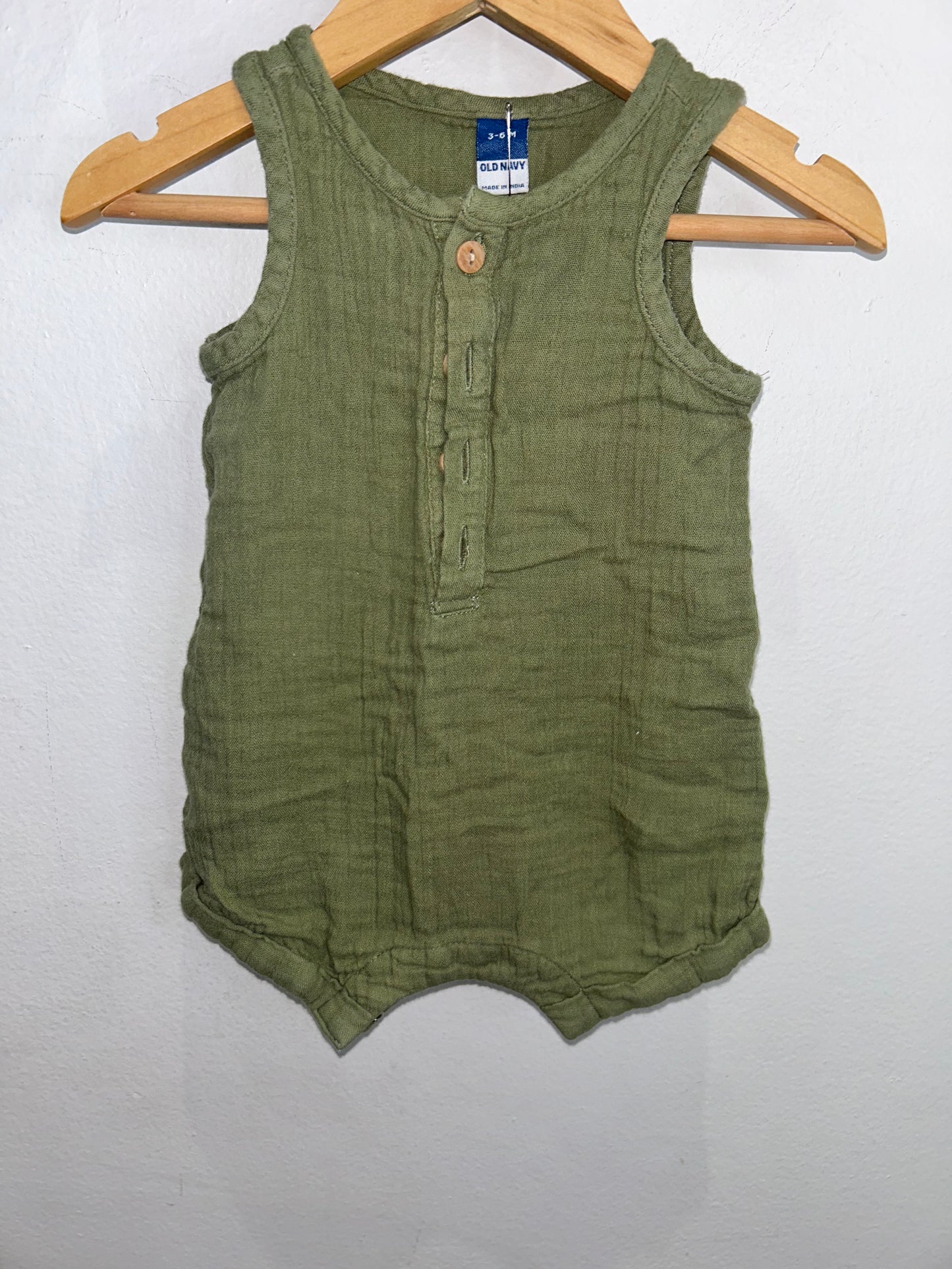 Cotton green romper 3-6m