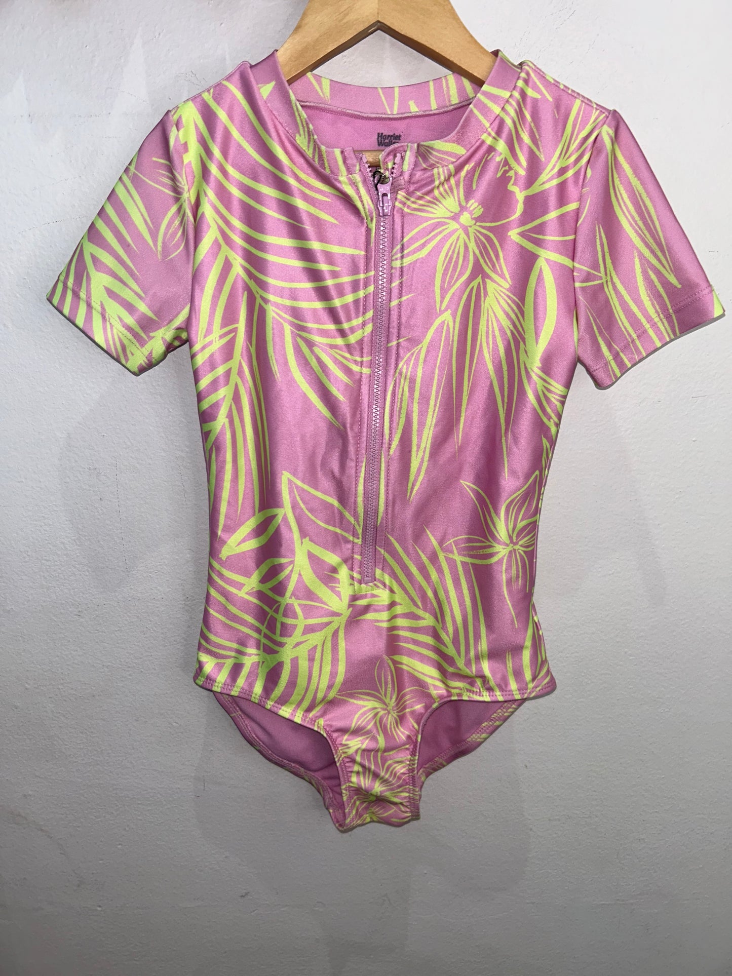 Pink w neon leaves swimsuit 6-7y