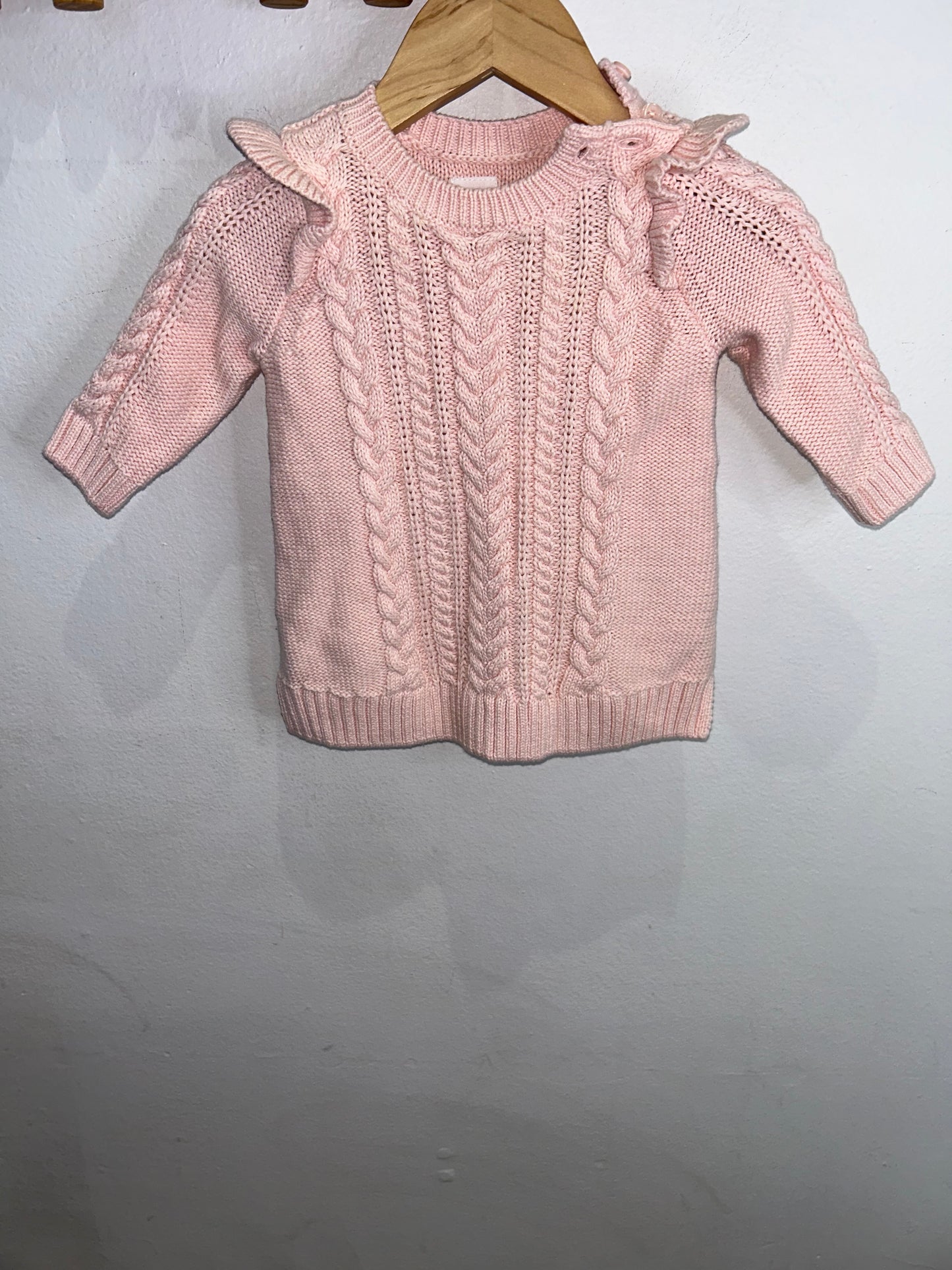Light pink cable knit sweater dress 0-3m