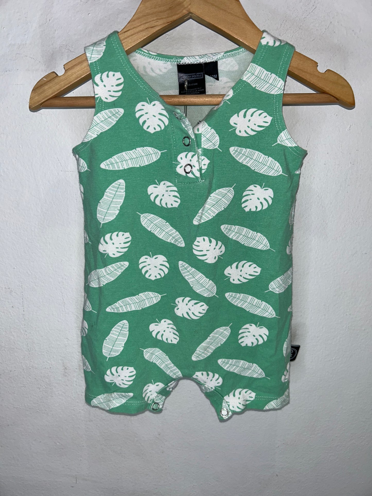 Wooly Doodle leaves romper 6-12m