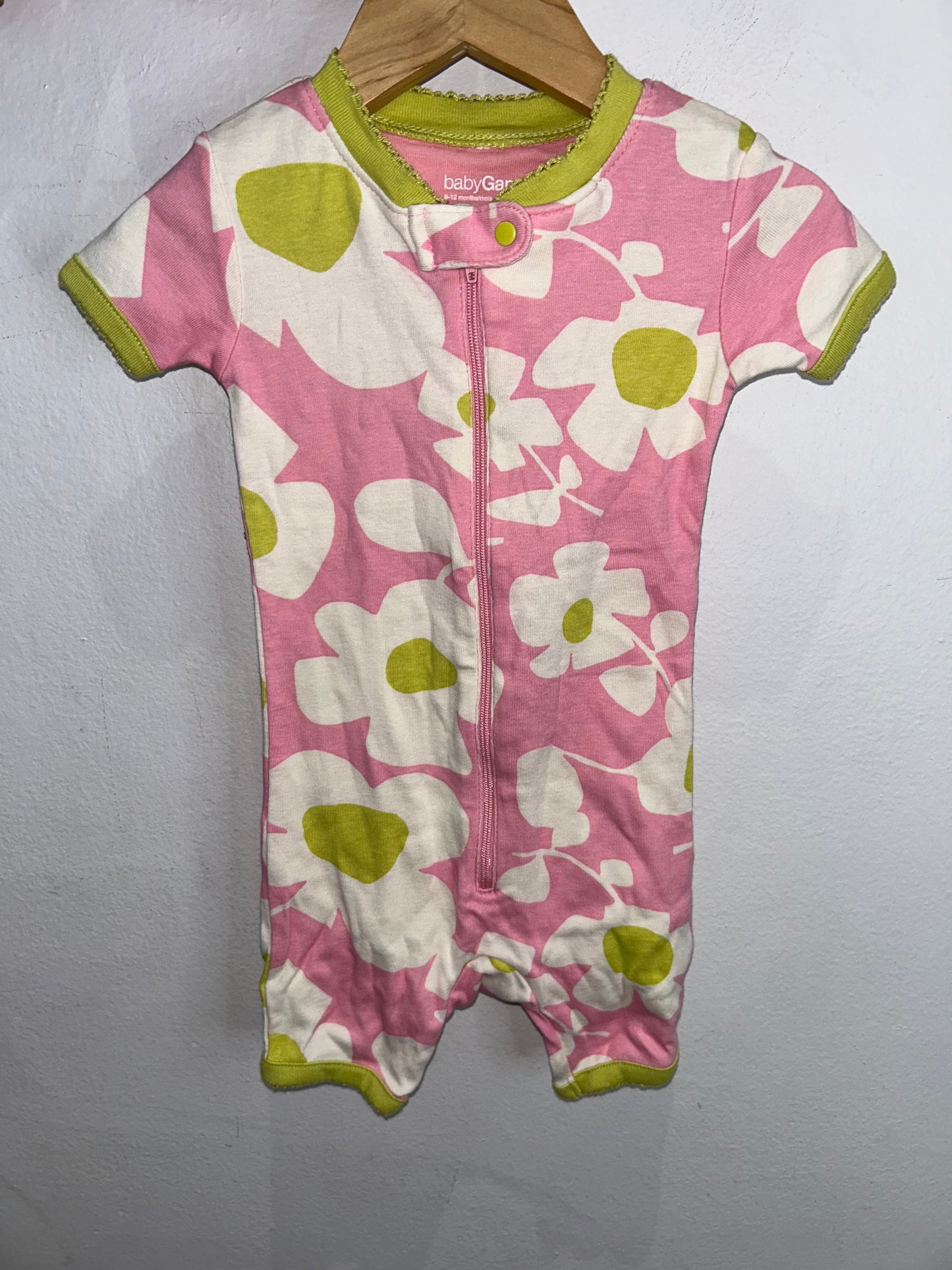 Pink and green flowers shorty sleeper 6m