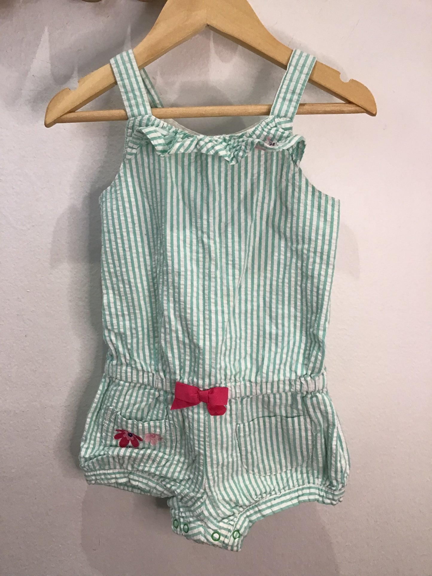 Romper shorty seersucker green 2y