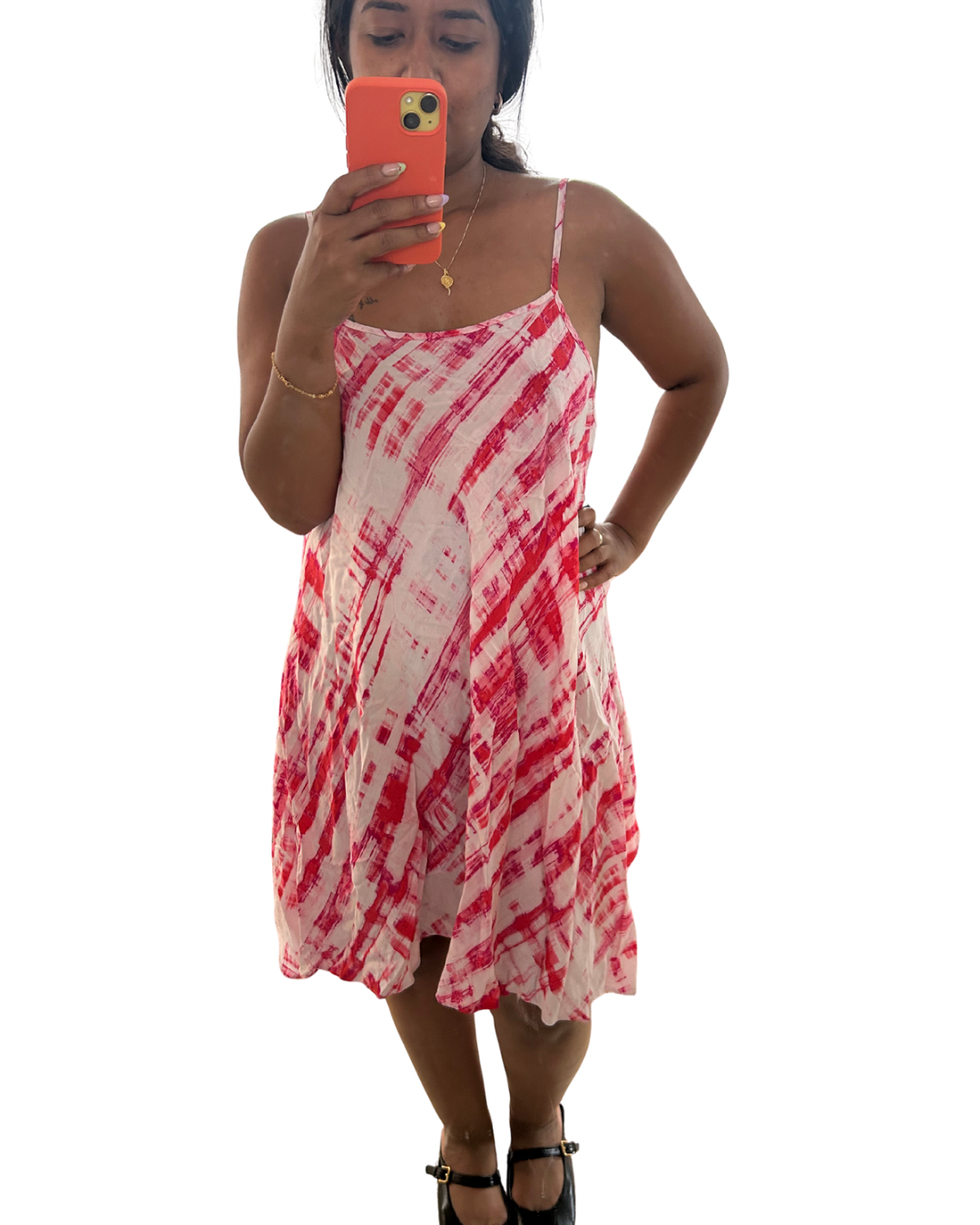 Pink pattern slip dress M