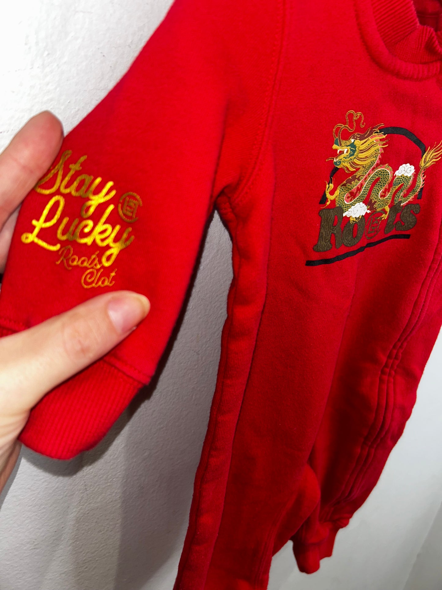 Red Roots dragon romper 3-6m