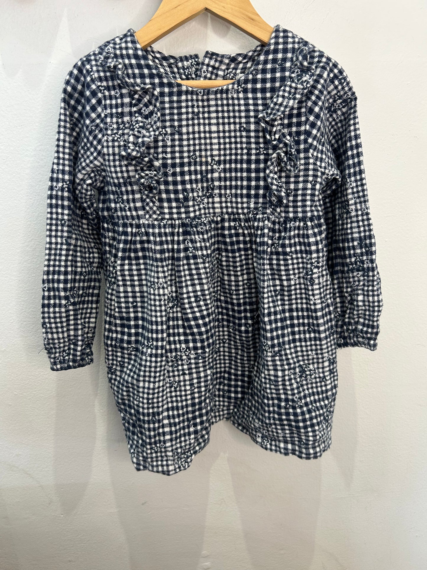 Blue checkered embroider dress 3y