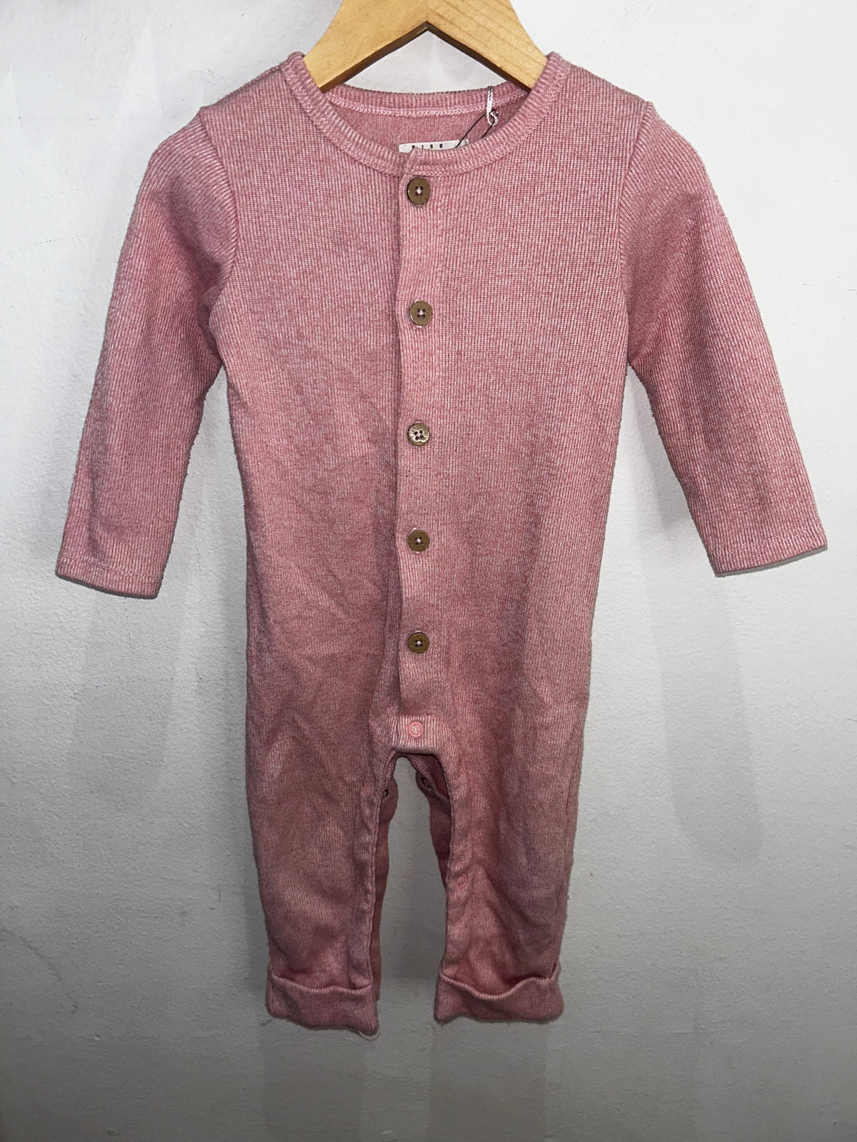 Pink ribbed button romper 9-12m