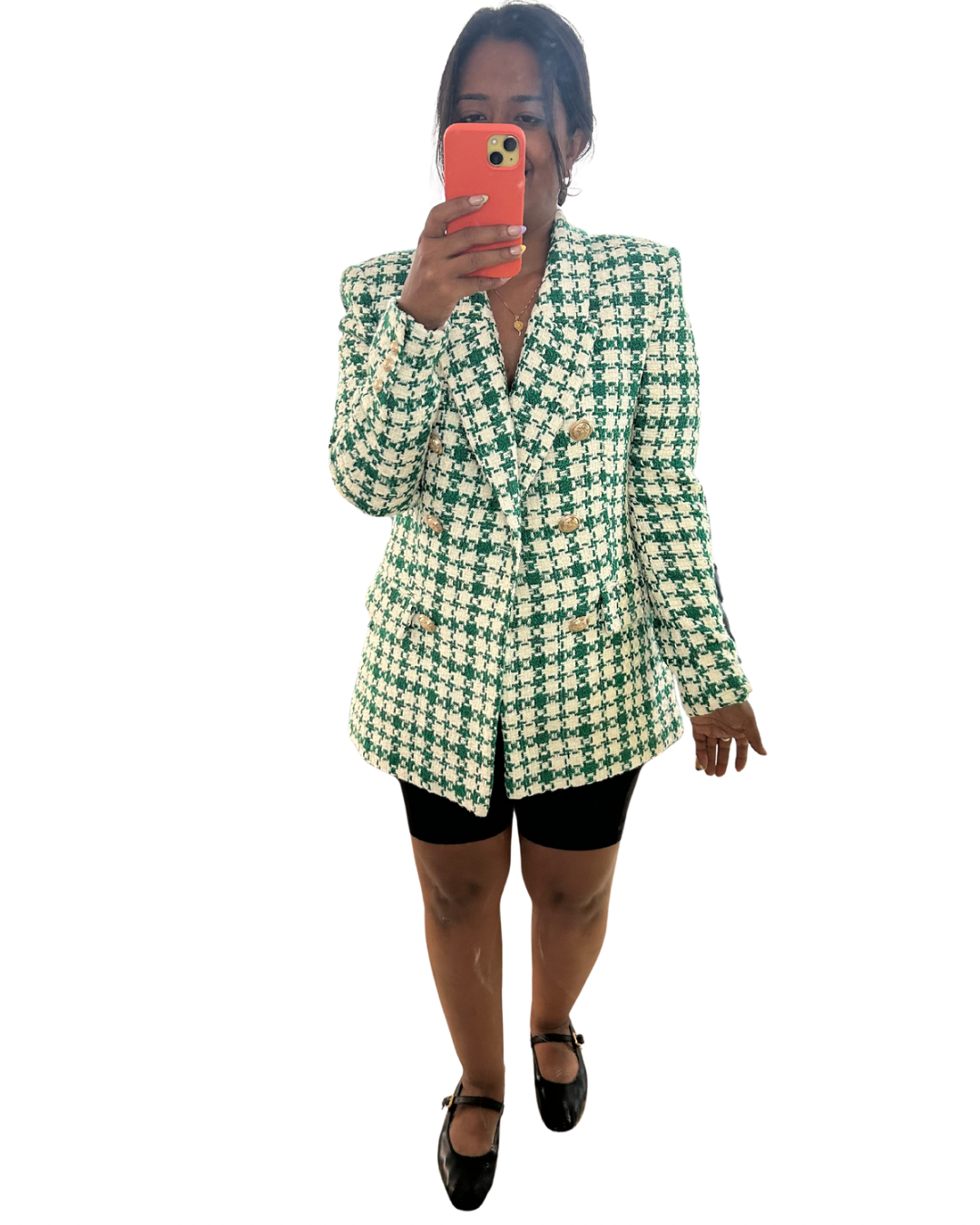 Green pattern knit oversized blazer M