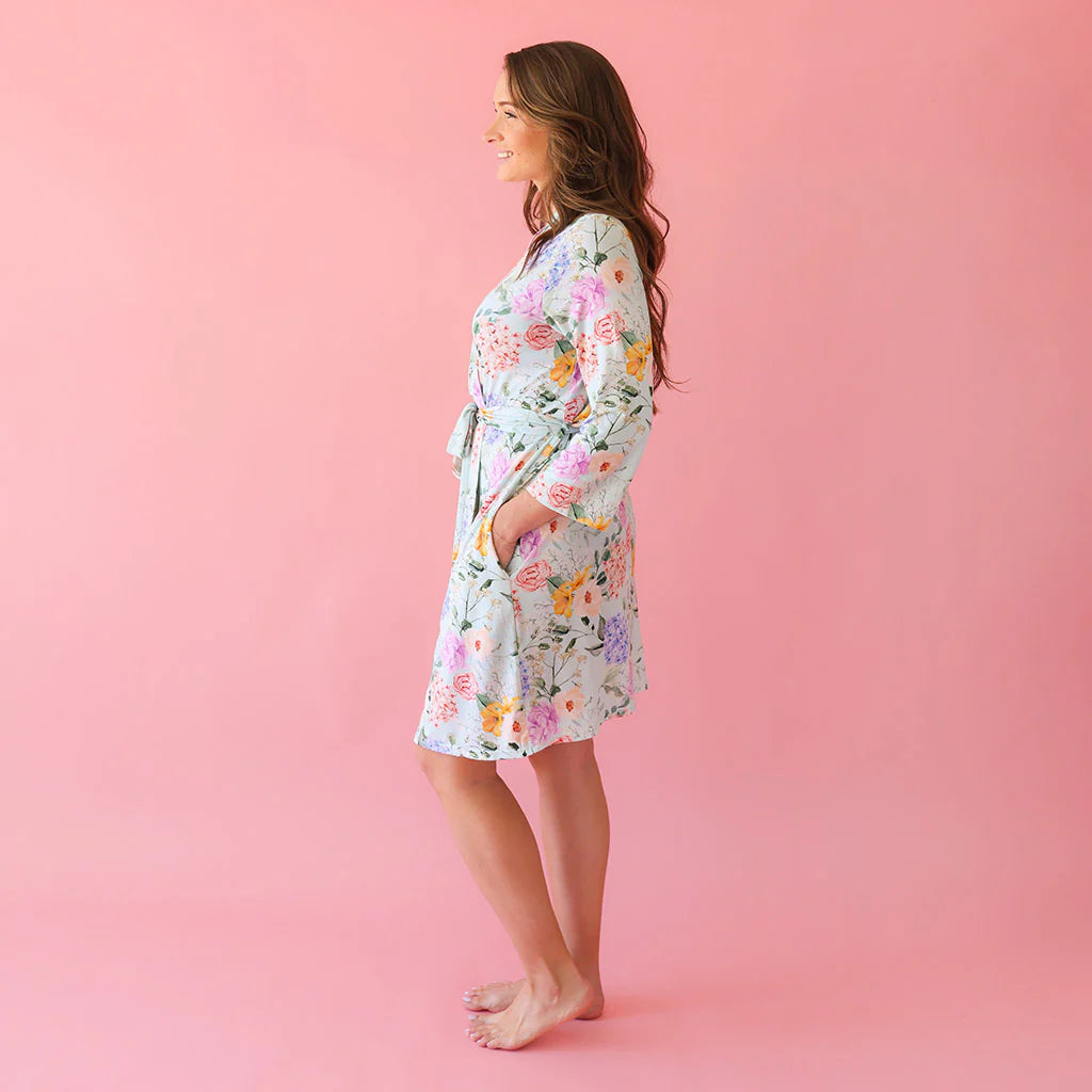 Blue floral bamboo robe S/M