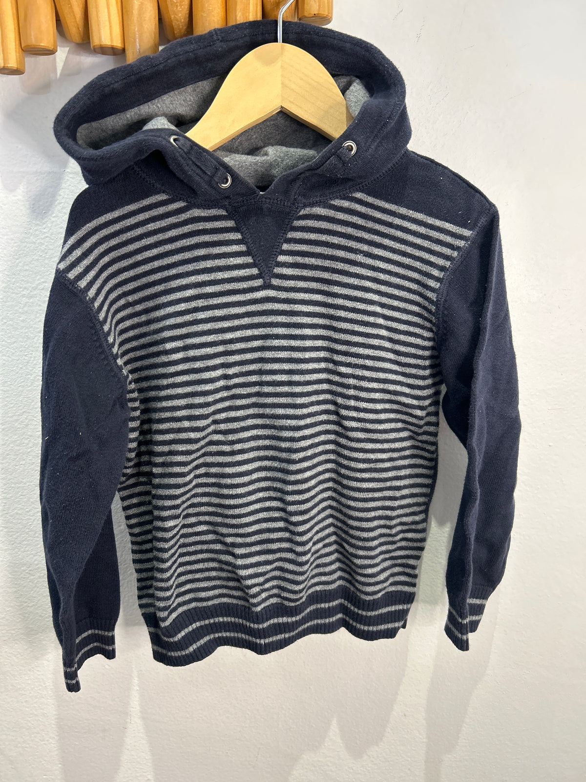 Blue striped knit hoodie 4y