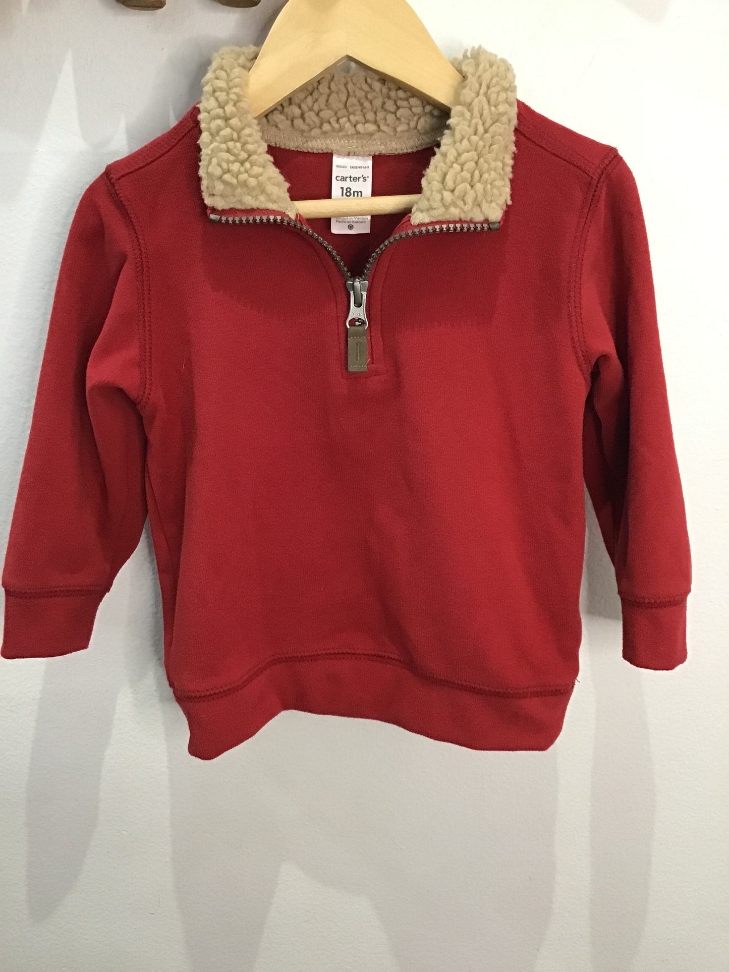 Sweater red fleece-neck quarterzip 18m