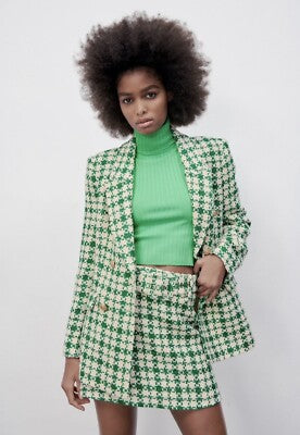 Green pattern knit oversized blazer M