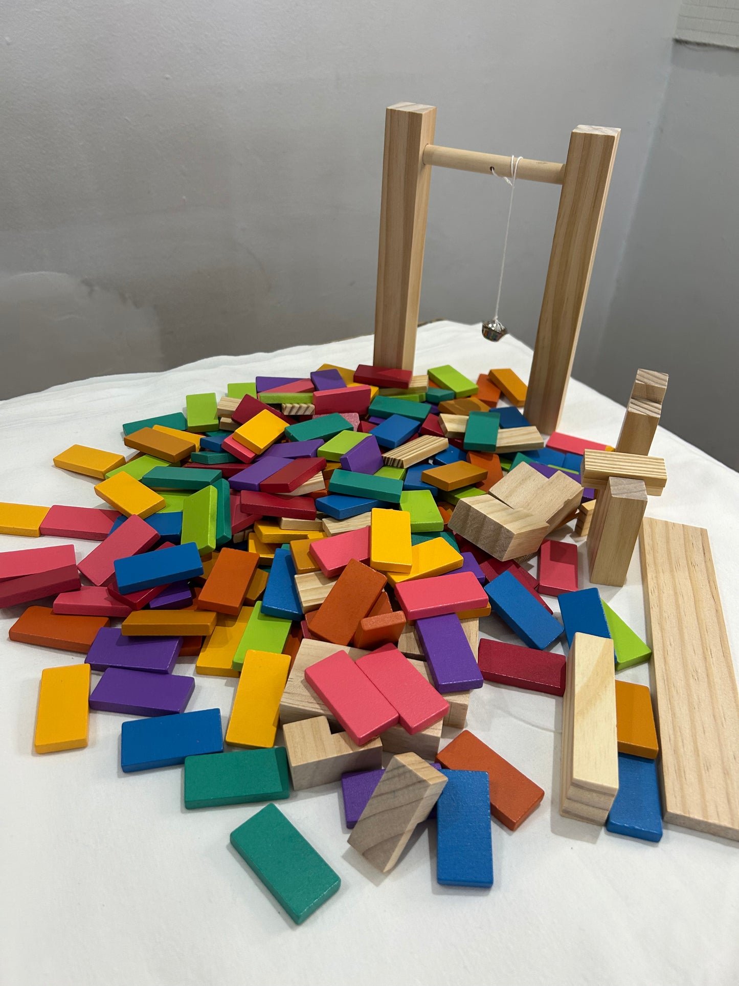 Assorted wooden blocks in bag