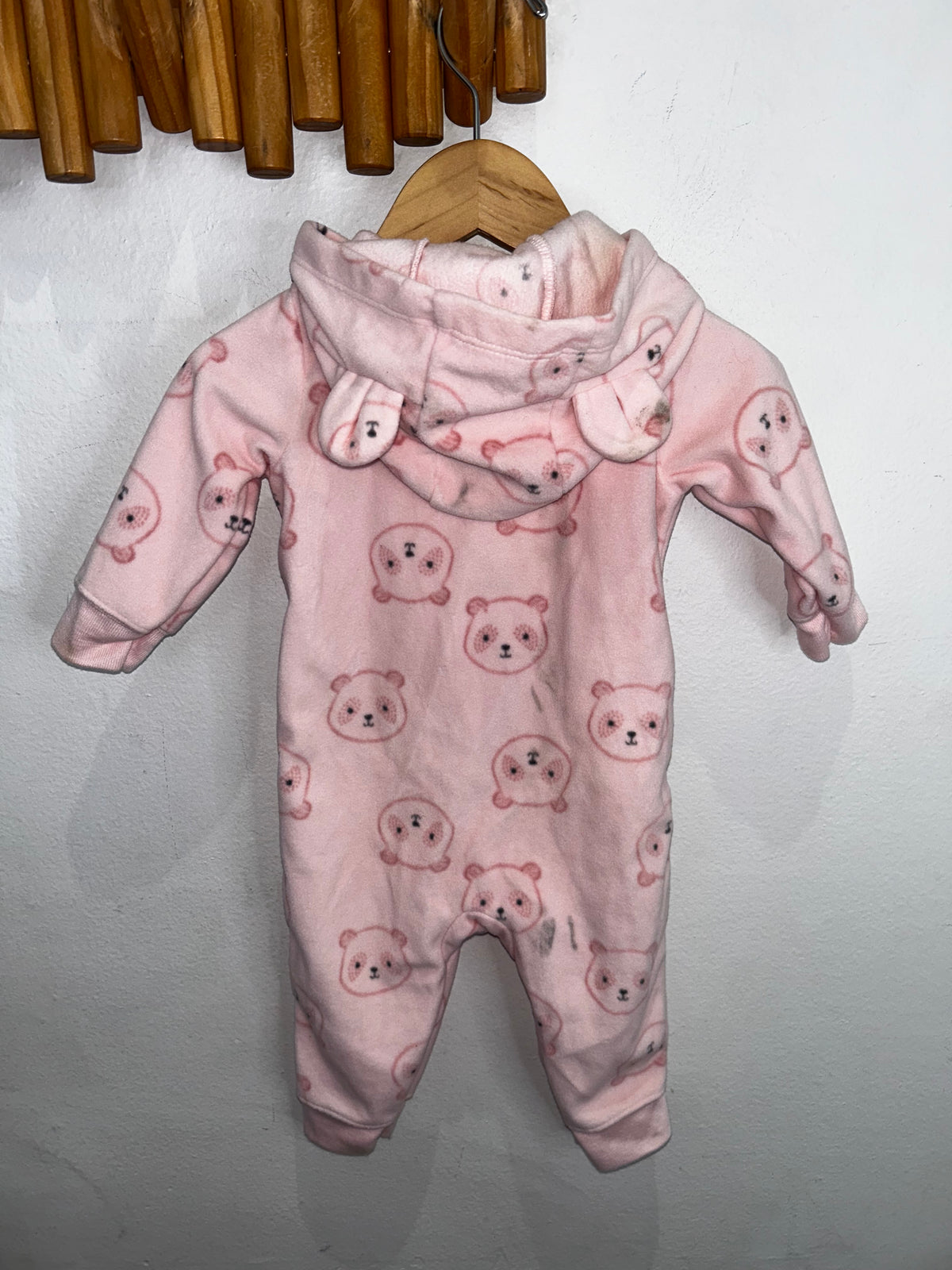 Pink bear fleecy romper 3-6m