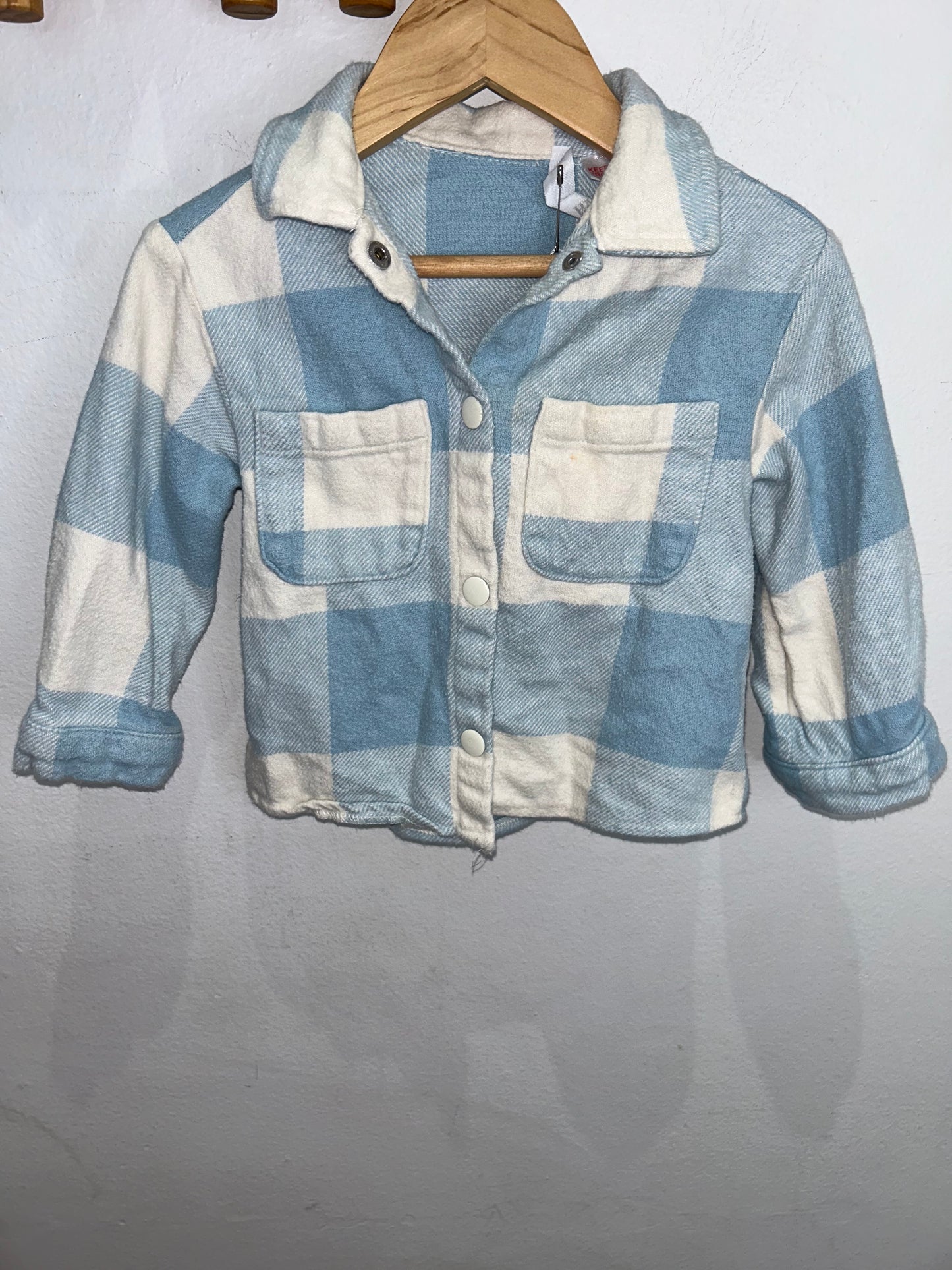 Light blue checkered flannel shirt 12-18m