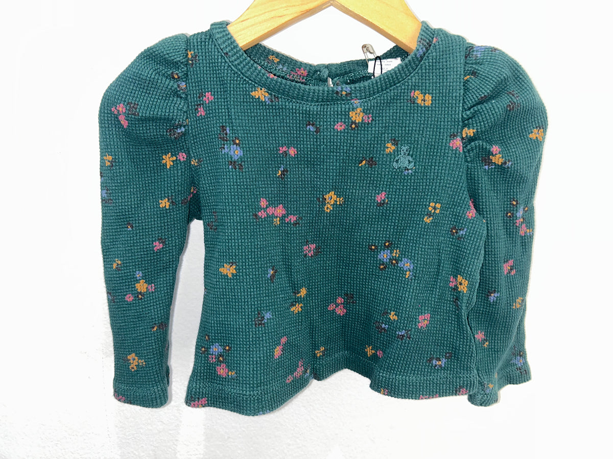 Forest green floral waffle 12-18m