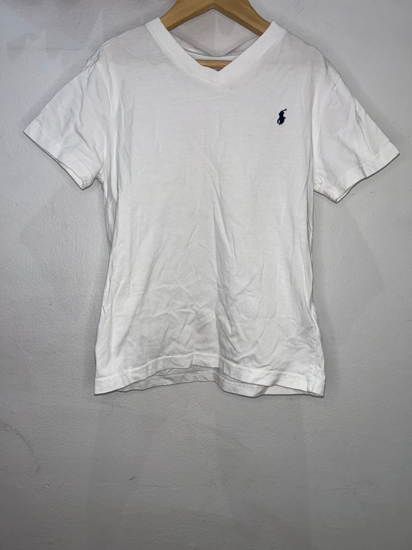 White V-neck polo tee 6y