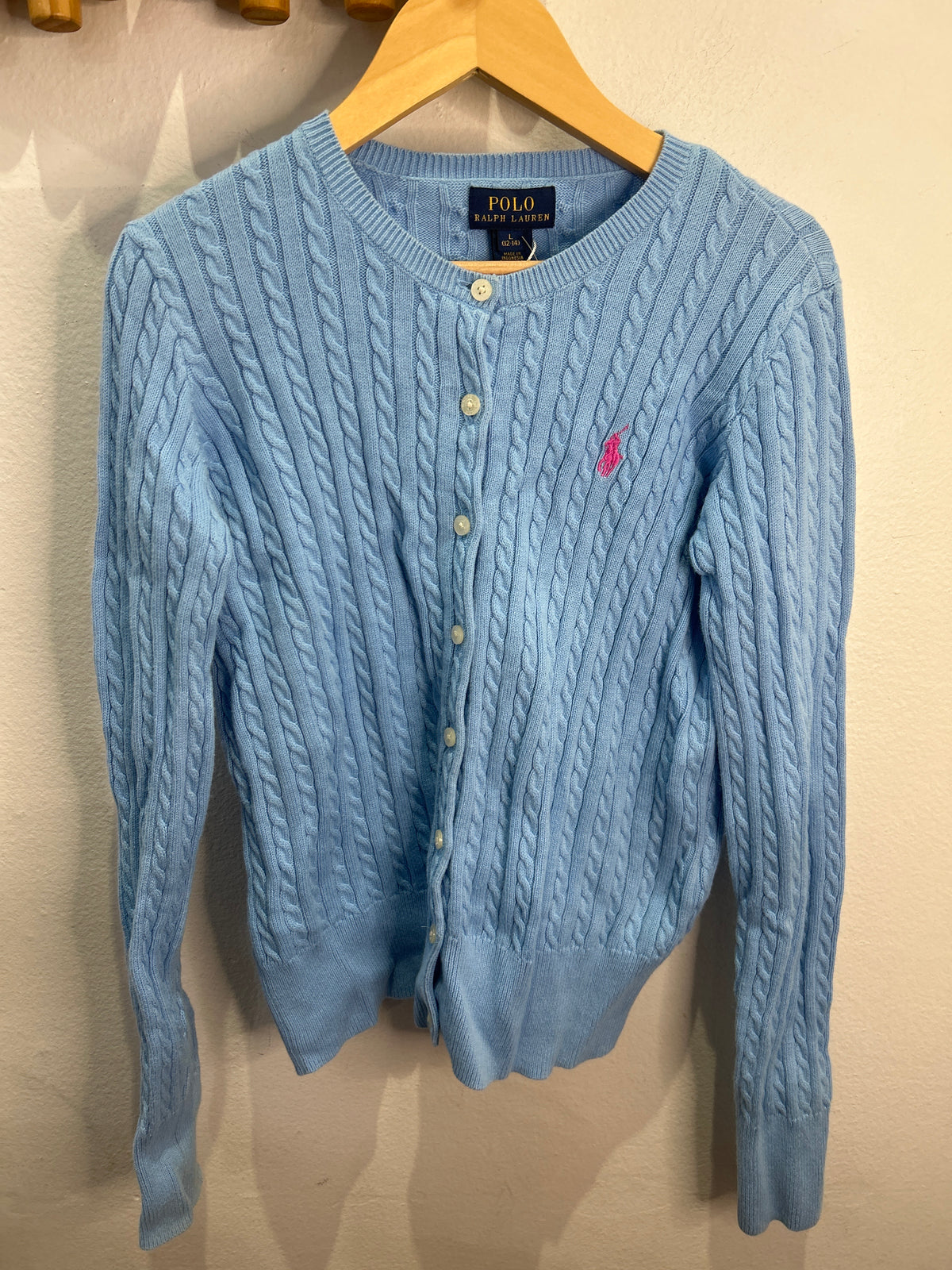 Light blue cable knit caridgan 12-14y