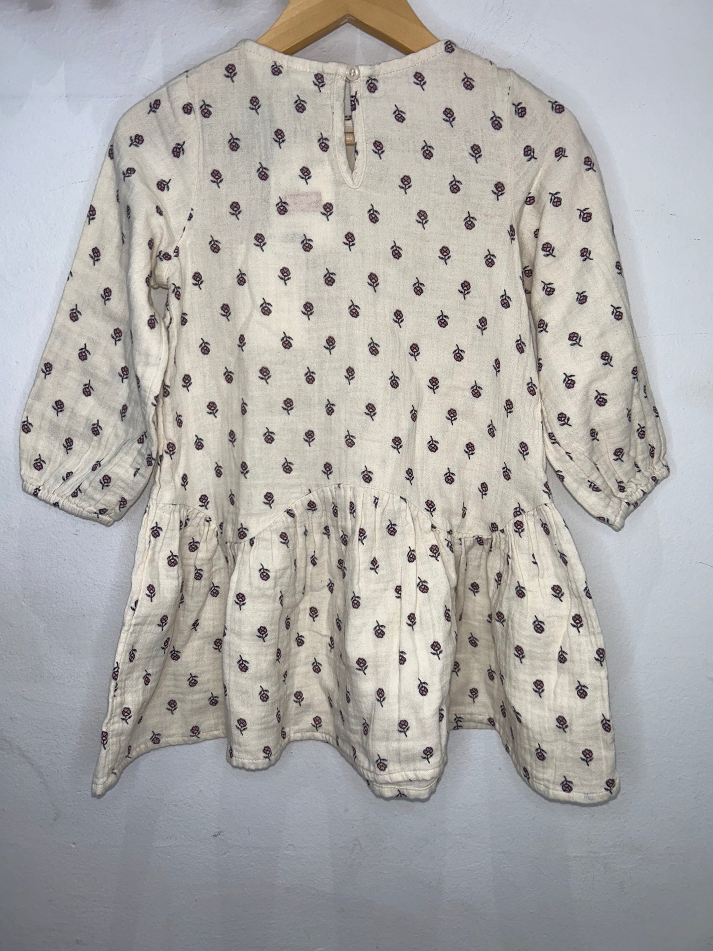 Cream dress purple flowers 2-3y NEW
