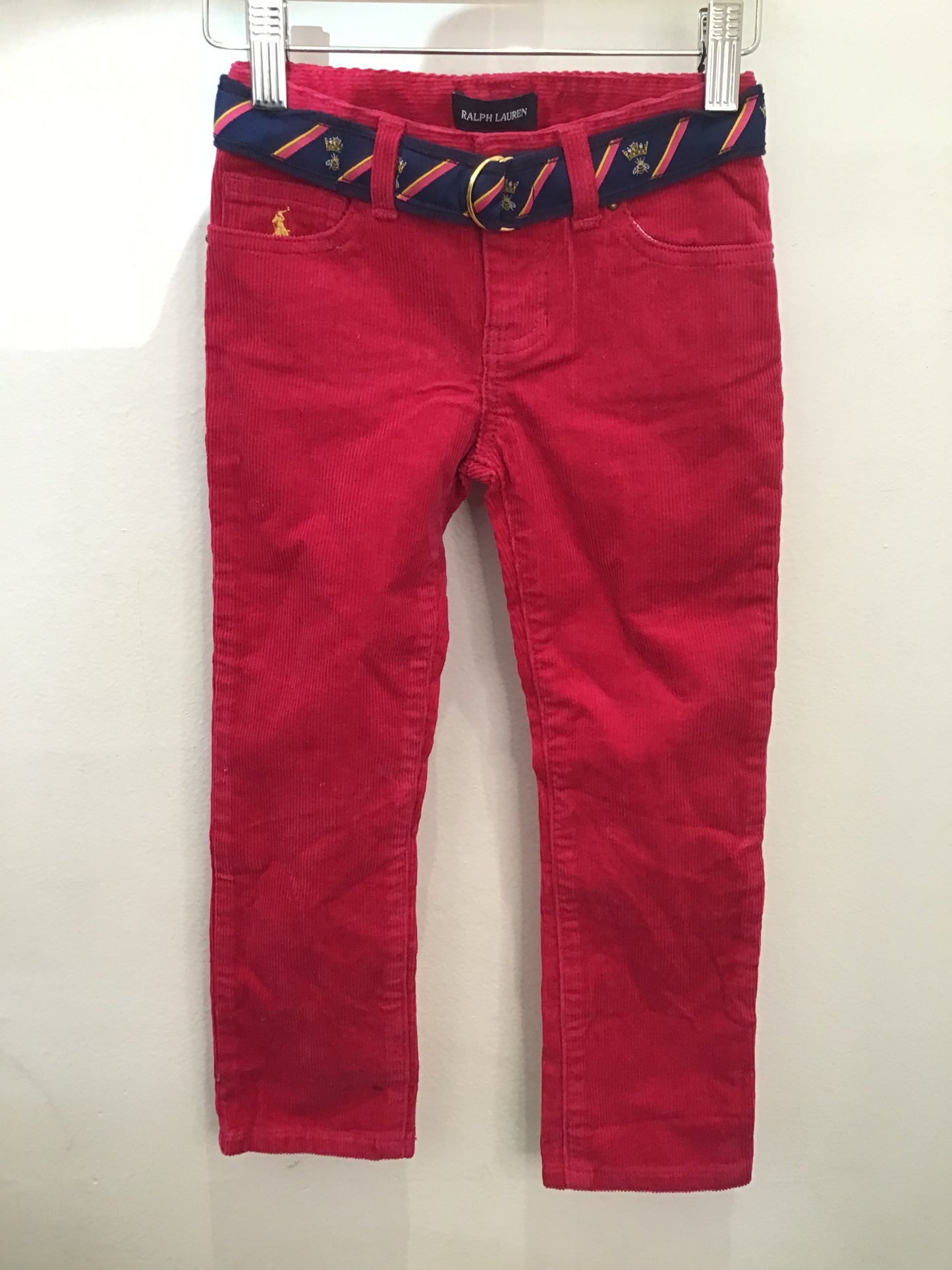 Pink corduroy pants w belt 4y