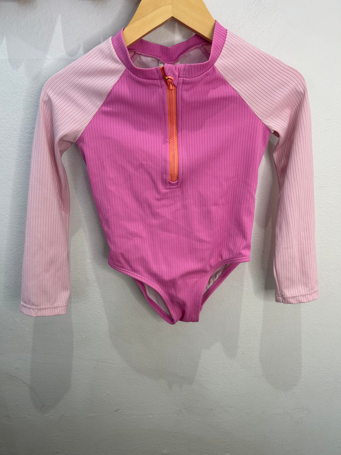 Pink ribbed swimsuit 4y