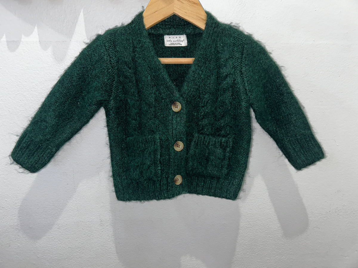 Fuzzy green cardigan 6-9m