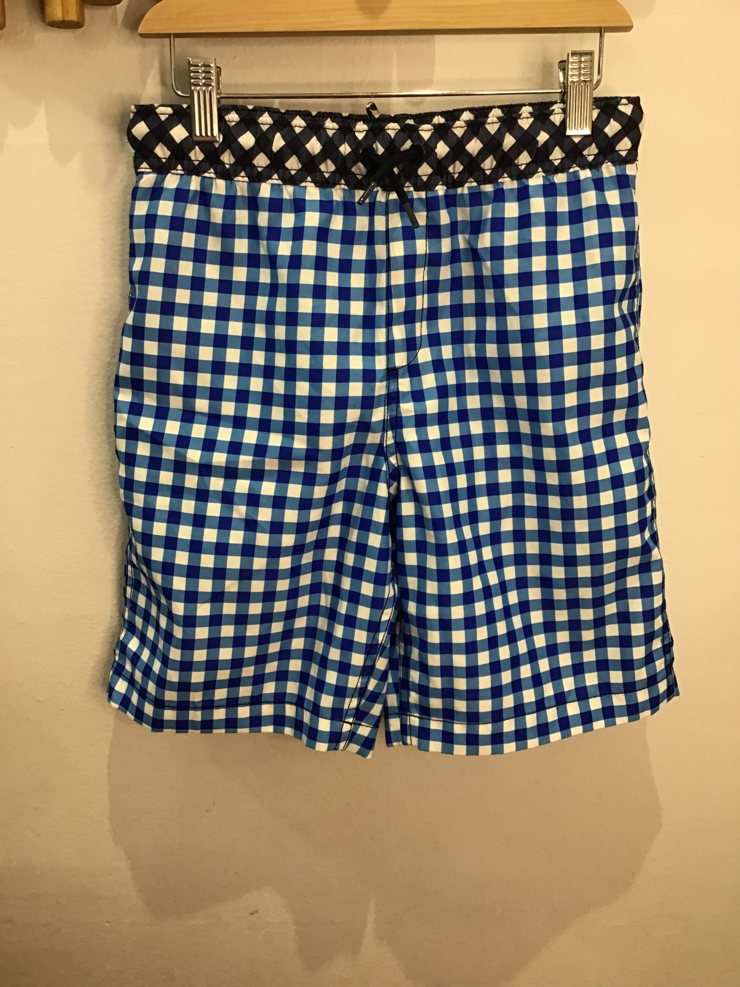 Blue checkered swim shorts 10-12y