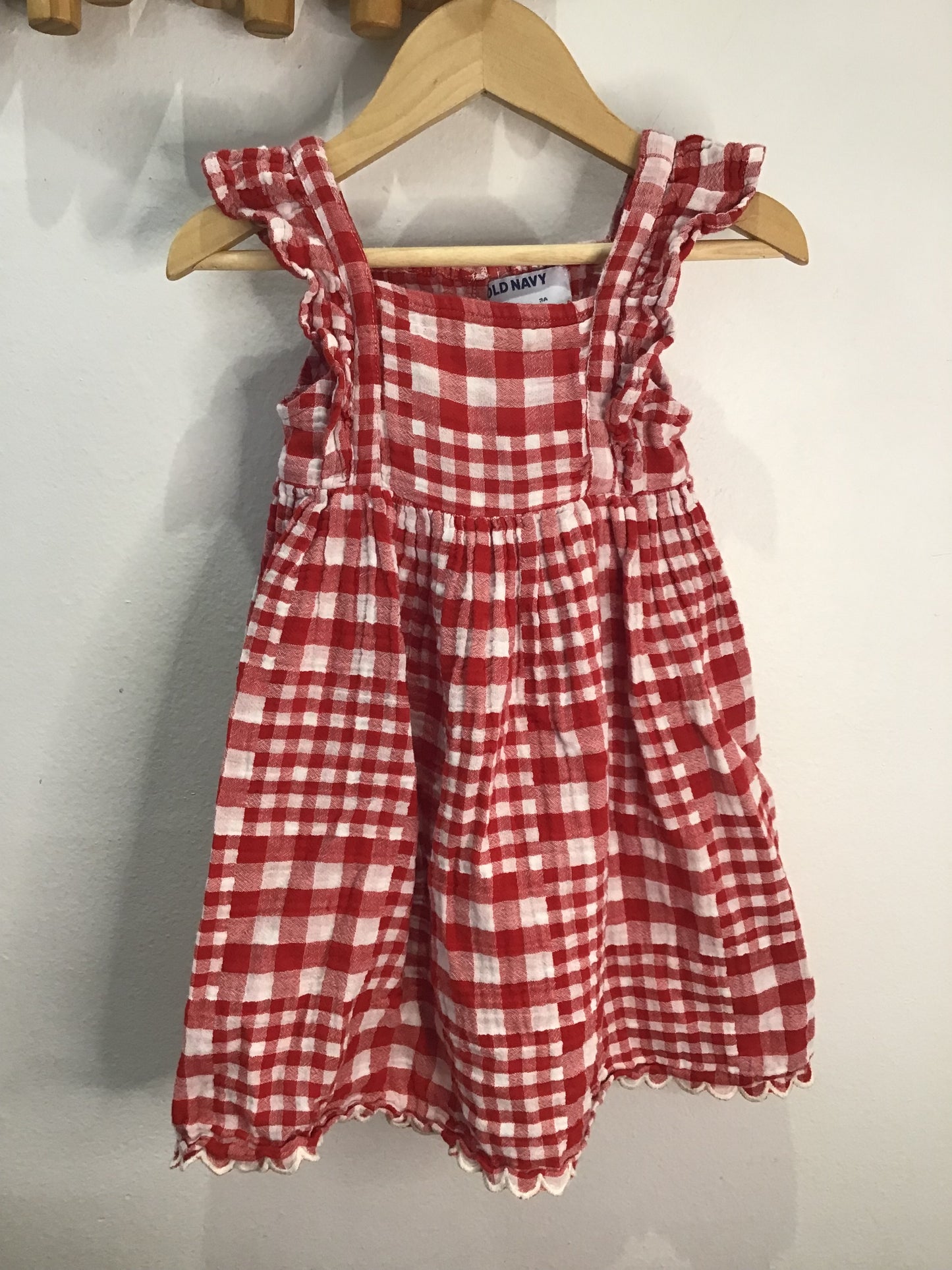 Romper Pehr red checkered 3-6m