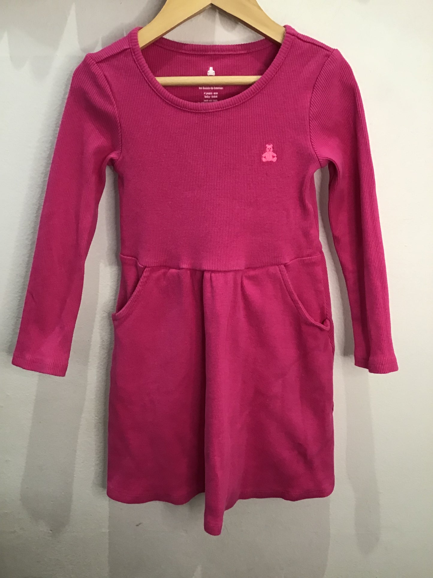 Hot pink ribbed dress 4y