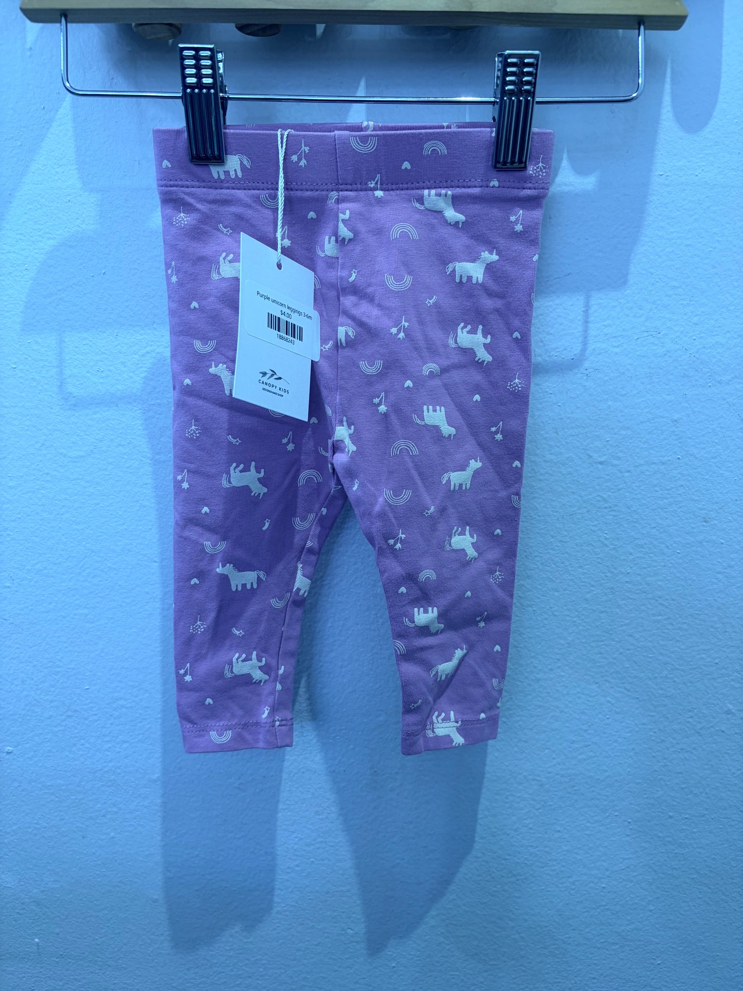 Purple unicorn leggings 3-6m
