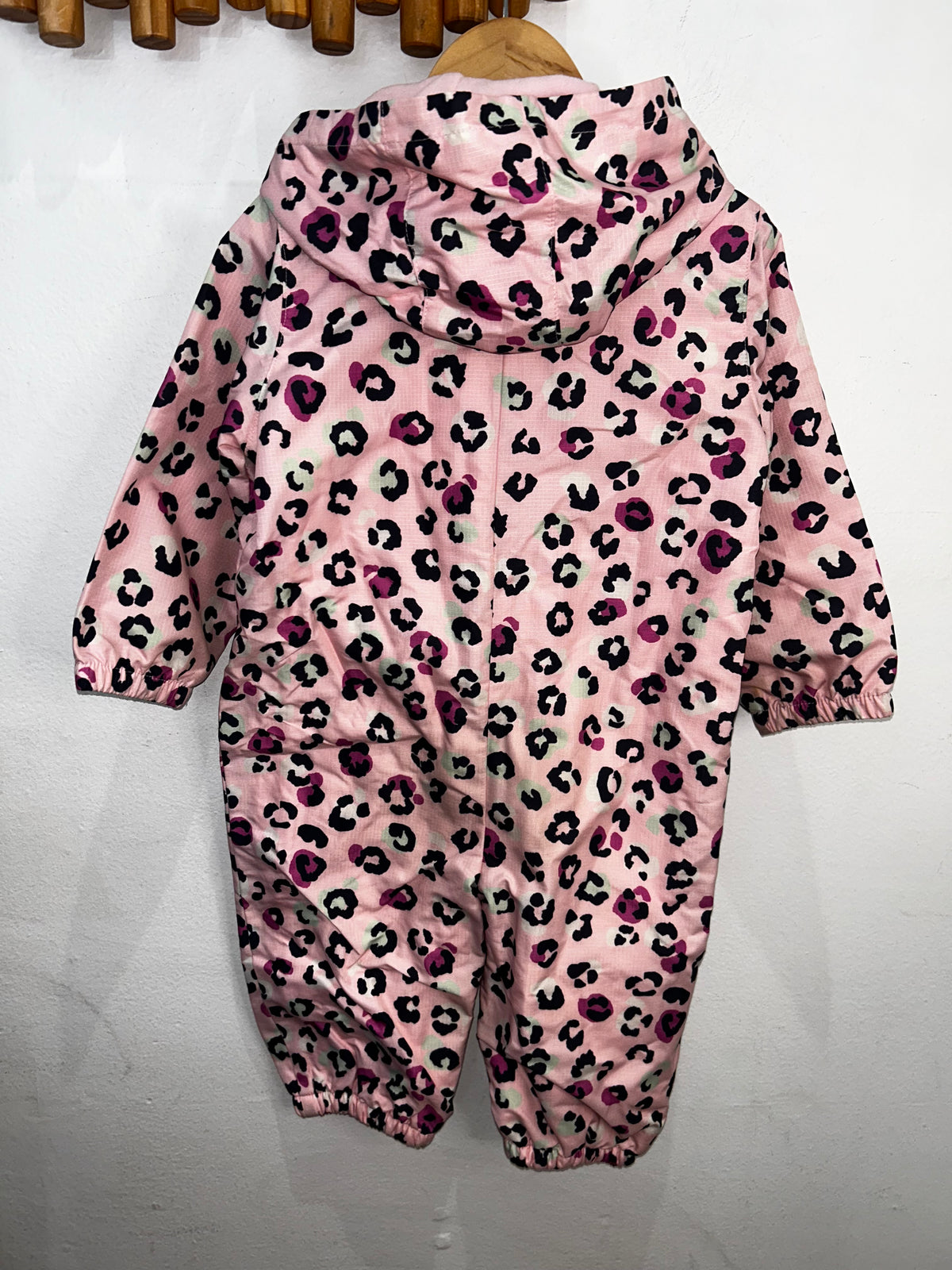 Pink leopard fleece lined rainsuit 12-18m