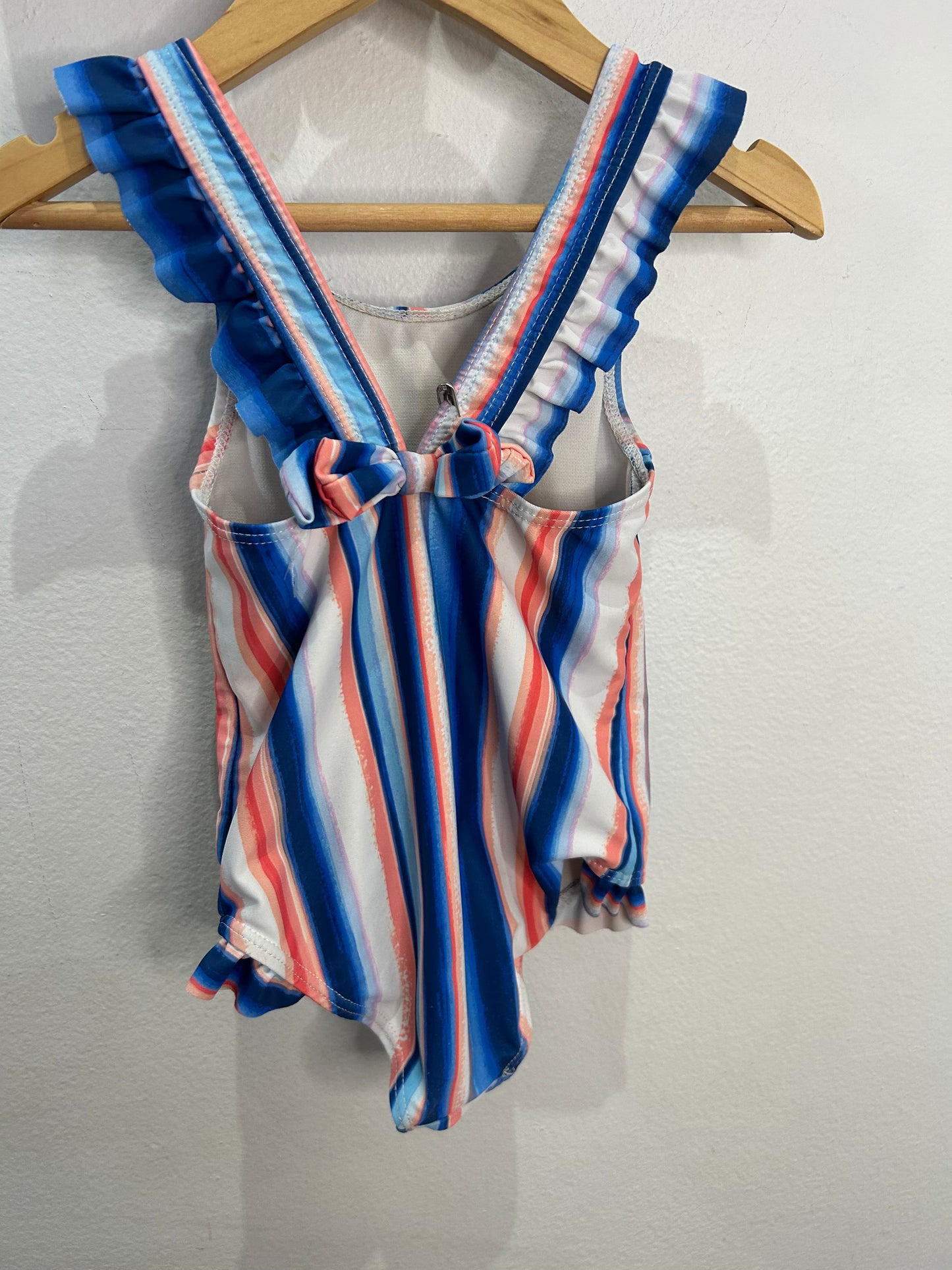 Blue and peach stripes swimsuit 3y
