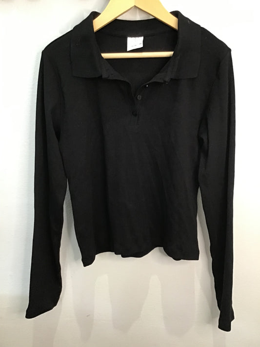 Tee black ribbed crop collar 11-12y